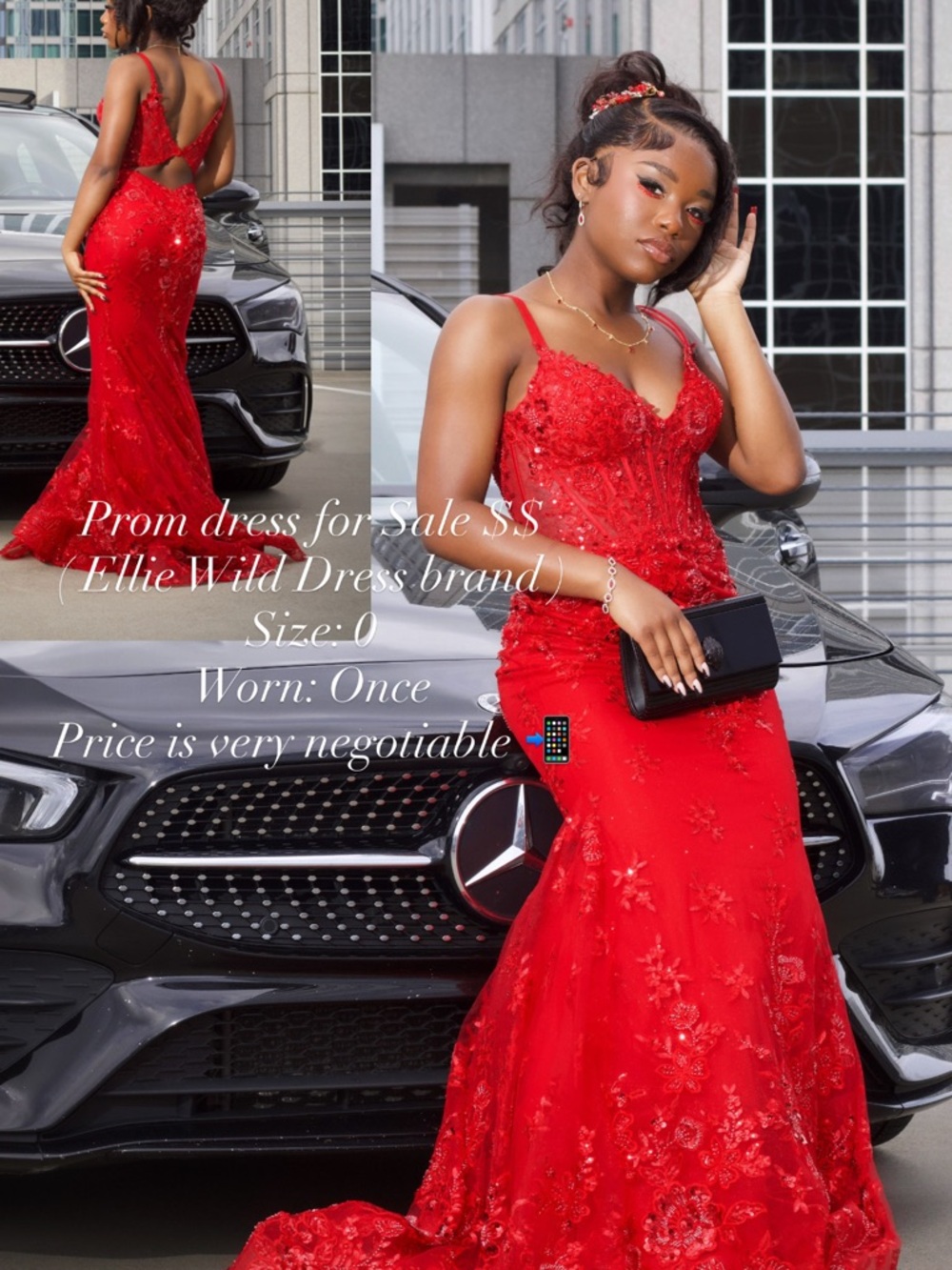 ellie wilde Red Beaded Lace Prom Gown